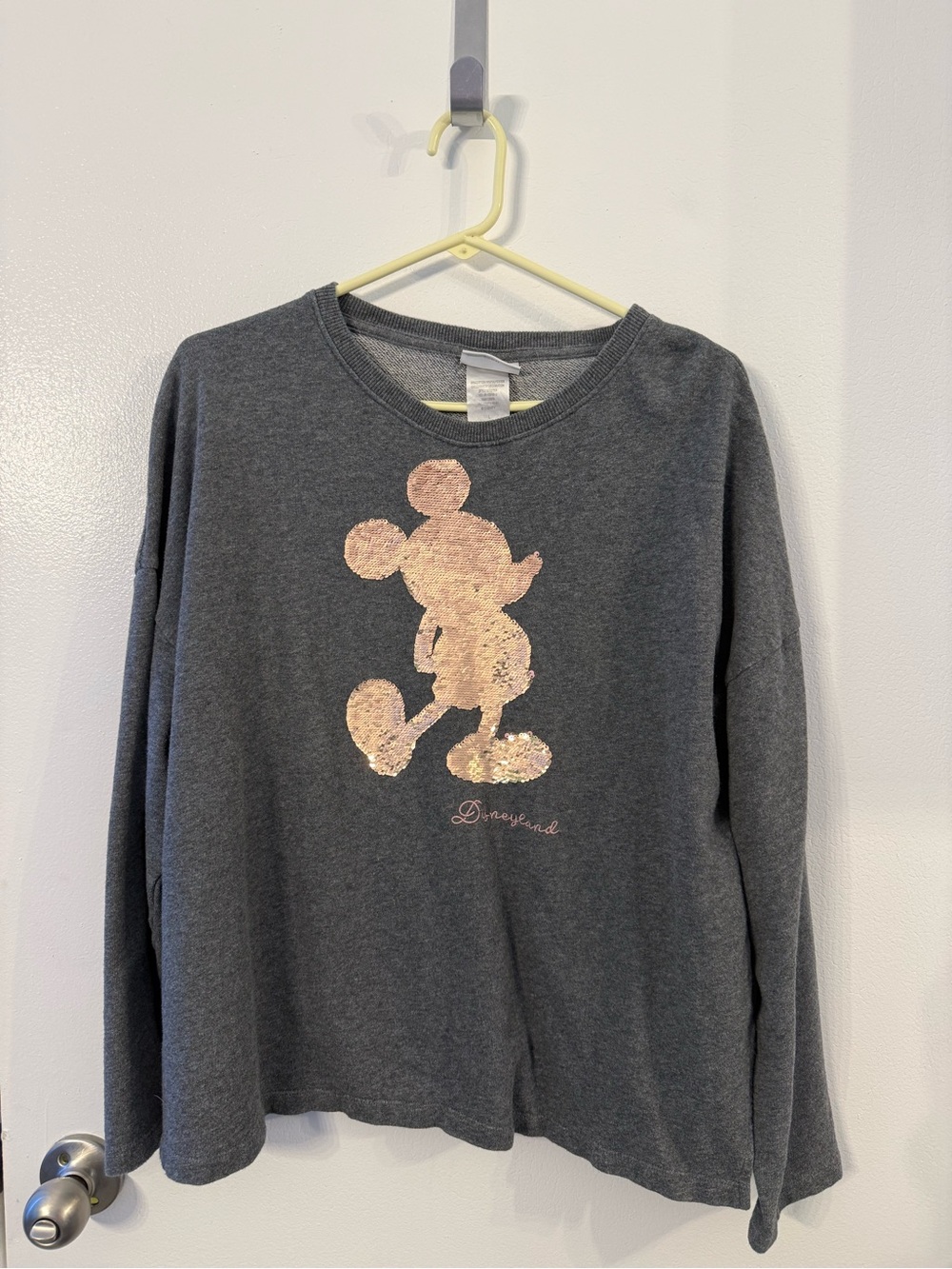 Disney Charcoal Gray Sweatshirt with Rose Gold Sequin Mickey